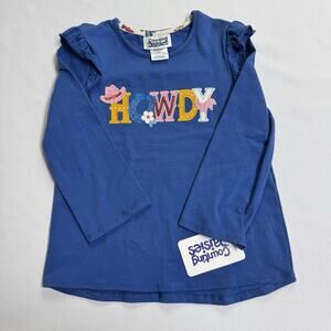 Counting Daisies Howdy Western Applique Ruffle Top Girl's Size 6 Blue